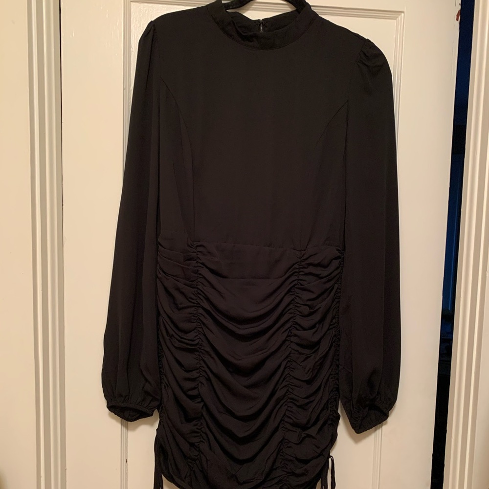 Blue Blush Mock Neck Dress Black Tie up sides L